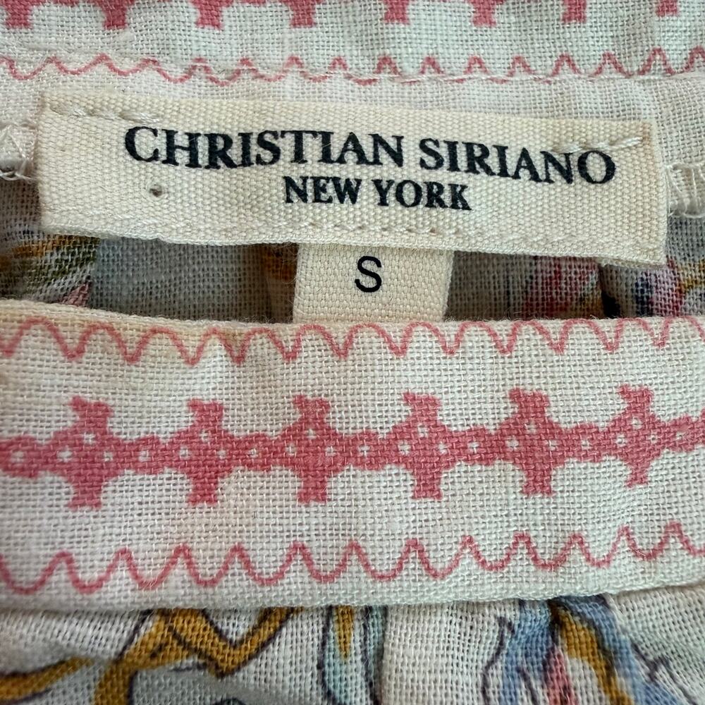 Christian Siriano Floral Peasant Blouse Crochet Lace Trim Linen Blend Small - Picture 4 of 10